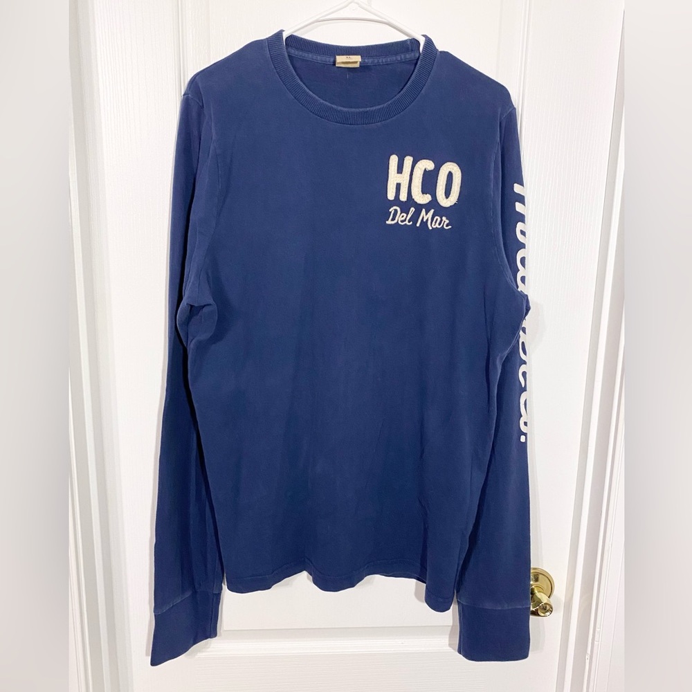 Y2K Hollister Del Mar Embroidered Chest Graphic Sleeve Tee Navy Men’s XL
